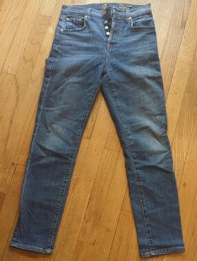 7 For All Mankind High Waist "Josefina" Skinny Jeans in Medium Blue Wash